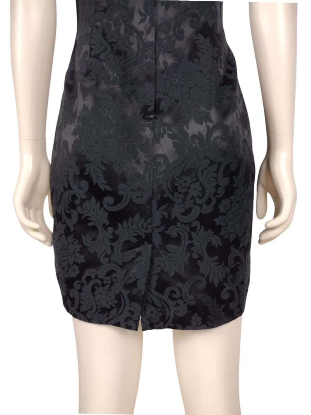Vintage 90s Jessica McClintock Black Brocade Mini Sheath Choker Halter Dress - Picture 8 of 13